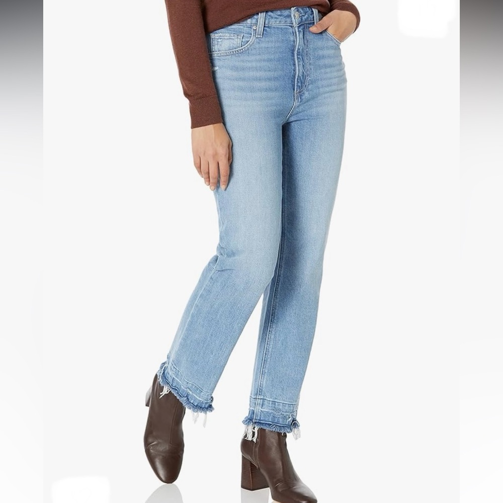 PAIGE NWT 30 Sarah Straight Ankle Blue Jean Riya Distressed Raw Hem High Rise